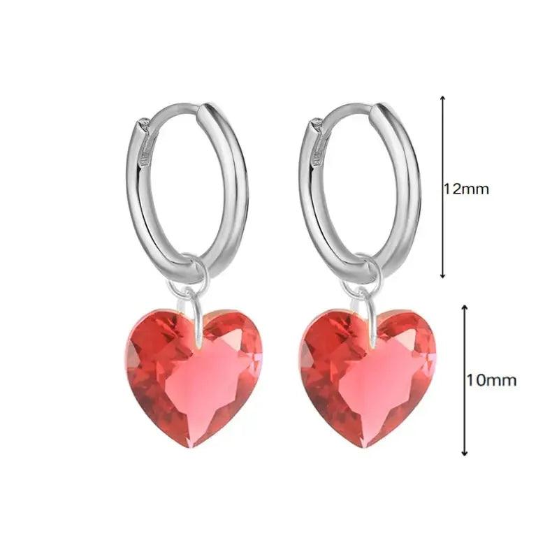 Pendientes de Aro con Colgante de Cristal Rojo Rosa en Plata Esterlina 925, Joyería Elegante para Mujer, Regalos de Moda