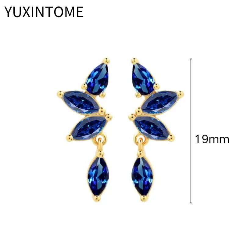 Pendientes de Aro de Plata Esterlina 925 con Zirconia Azul de Lujo para Mujer, Pendientes de Moda con Colgante en Gota de Agua, Corazón o Flor