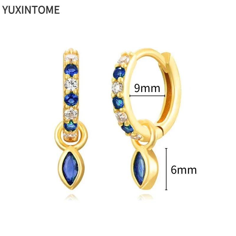 Pendientes de Aro de Plata Esterlina 925 con Zirconia Azul de Lujo para Mujer, Pendientes de Moda con Colgante en Gota de Agua, Corazón o Flor