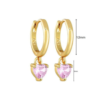 Pendientes de Aro de Plata Esterlina 925 con Cristal Rosa y Corazón, Joyería de Lujo para Mujer, Regalo Elegante y Premium