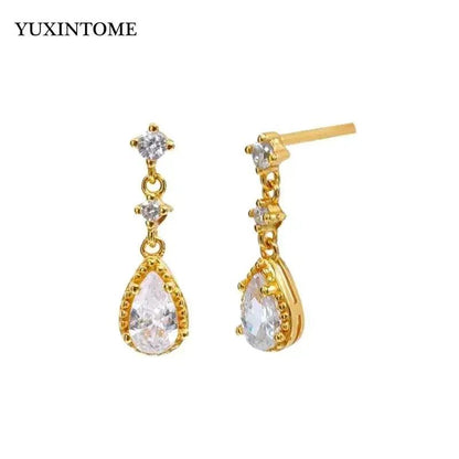 Women's 925 Sterling Silver Ear Needle Crystal Zircon Water Droplets Stud Hoop Gold Huggie Earrings Premium Luxury Party Jewelry