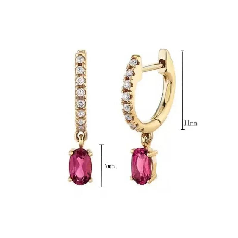 Pendientes de Aro con Colgante de Cristal Rojo Rosa en Plata Esterlina 925, Joyería Elegante para Mujer, Regalos de Moda