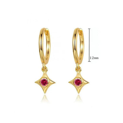 Pendientes de Aro con Colgante de Cristal Rojo Rosa en Plata Esterlina 925, Joyería Elegante para Mujer, Regalos de Moda