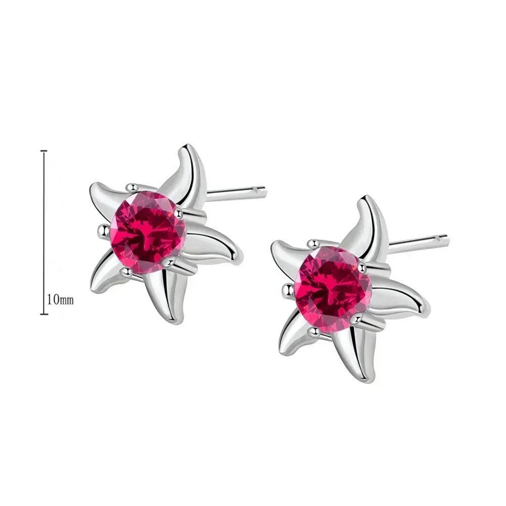 Pendientes de Aro con Colgante de Cristal Rojo Rosa en Plata Esterlina 925, Joyería Elegante para Mujer, Regalos de Moda