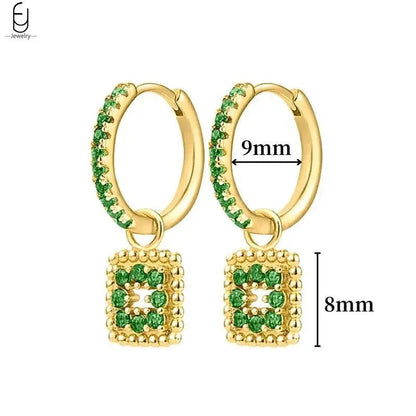 Pendientes de Aro con Corazón en Plata Esterlina 925 y Zirconia Verde, Joyería de Lujo para Mujer, Regalos Elegantes