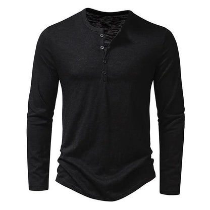 Men's Cotton Button Henley neck Shirt Long Sleeve Casual Button Solid color Fashion T-Shirts