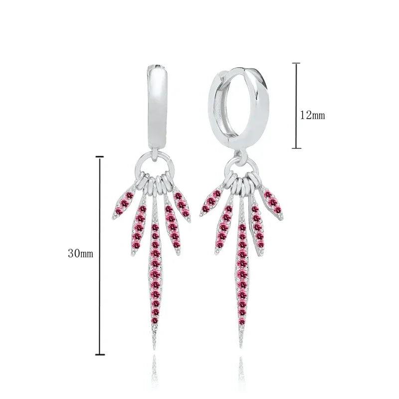 Pendientes de Aro con Colgante de Cristal Rojo Rosa en Plata Esterlina 925, Joyería Elegante para Mujer, Regalos de Moda