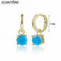 Pendientes de Plata Esterlina 925 con Turquesa Azul, Pendientes de Círculo de Lujo para Mujer, Joyería de Moda Elegante