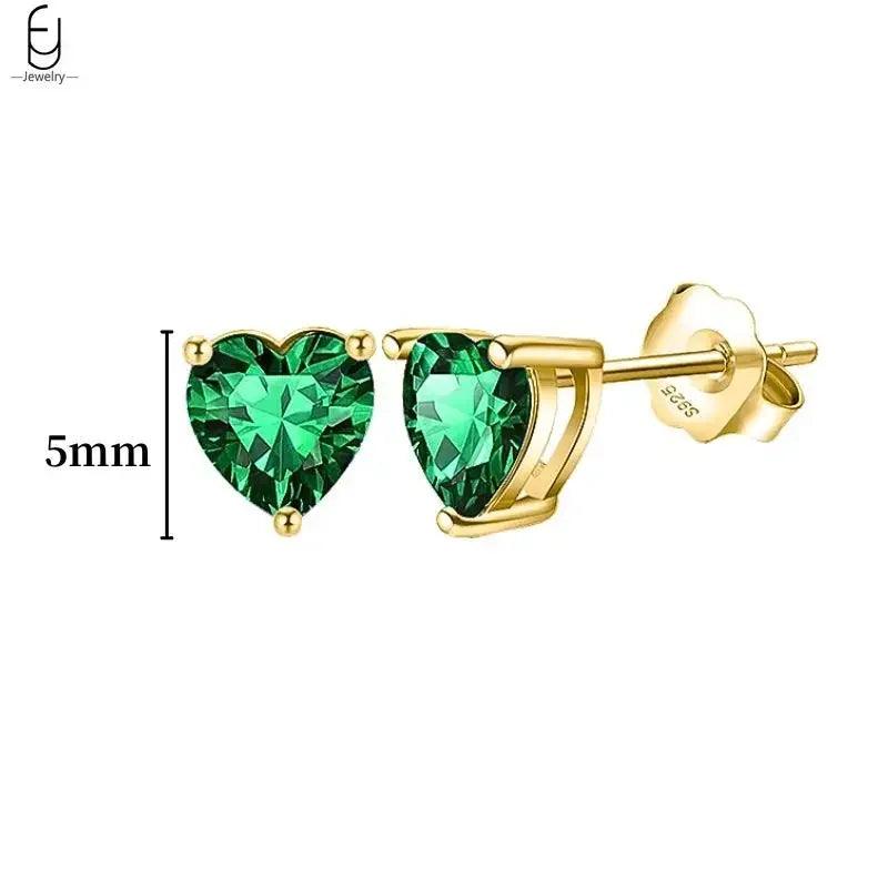 Pendientes de Aro con Corazón en Plata Esterlina 925 y Zirconia Verde, Joyería de Lujo para Mujer, Regalos Elegantes