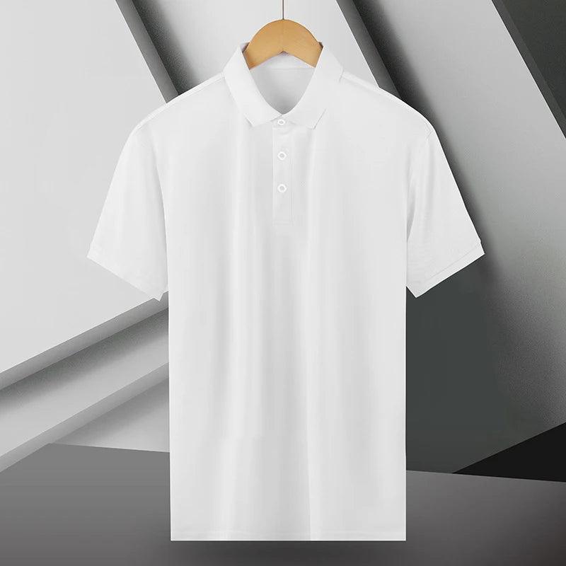 Summer Ice Silk Polo Shirt High-End T-Shirt Solid Color New Half Sleeve Non-Marking Casual Lapels Business Thin Menswear