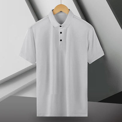 Summer Ice Silk Polo Shirt High-End T-Shirt Solid Color New Half Sleeve Non-Marking Casual Lapels Business Thin Menswear